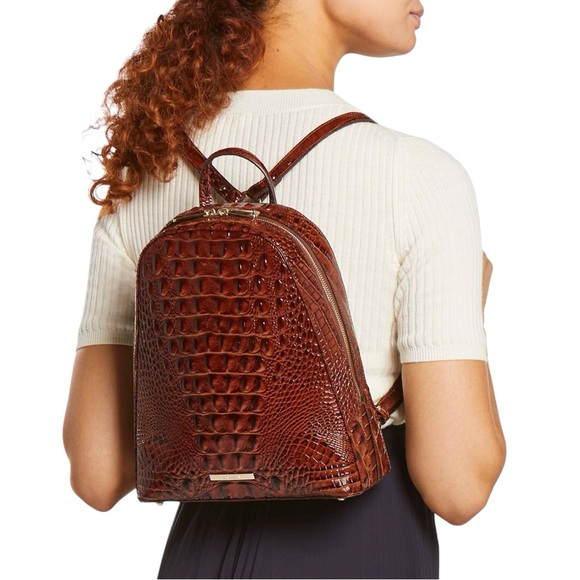 Authentic Brahmin Nola Pecan Croc Embossed Melbourne Leather Backpack Like New - Picture 4 of 4